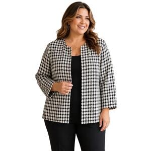 Mark Reed Jacket 24W Black White Wool Blend Open Front Career Classic Plus
